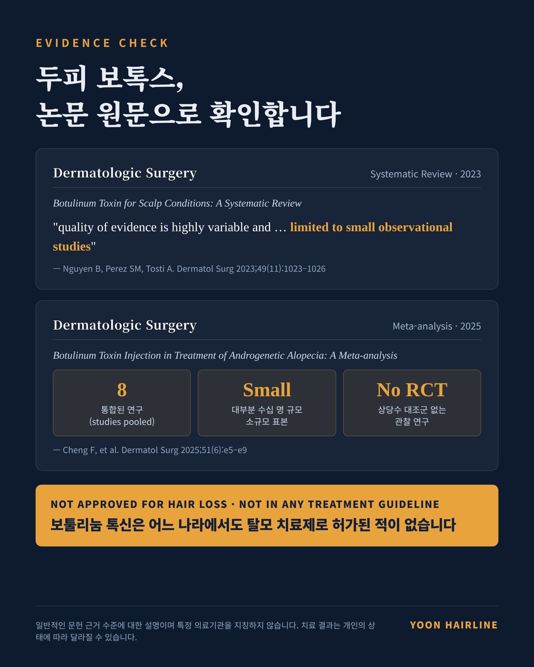 여자 정수리 모발이식 – 두피 보톡스의 근거 수준: 논문 원문으로 확인 — Dermatologic Surgery 2023·2025